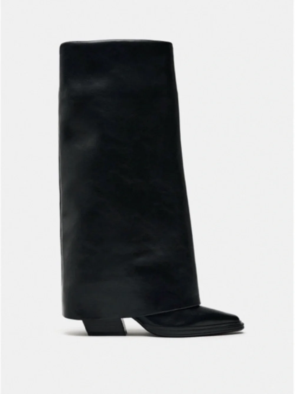 👢🖤ZARA 37 Heeled Knee-High Gaiter Boots - Black